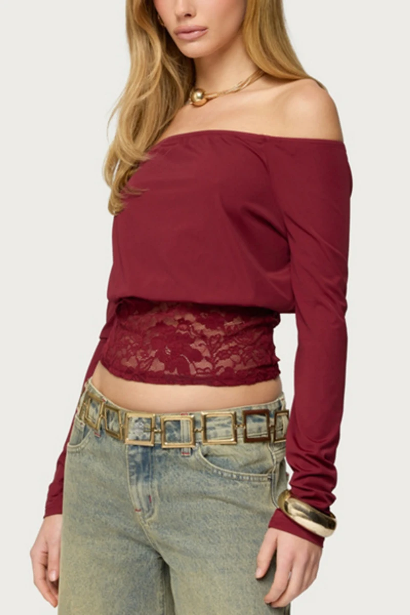 Edikted Dorona Lacey Off Shoulder Top