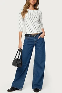 Edikted Lela Polka Dot Quarter Sleeve Top