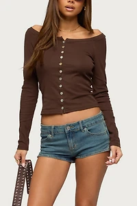 Edikted Cameo Boat Neck Button Up Top
