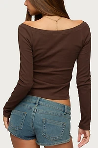 Edikted Cameo Boat Neck Button Up Top