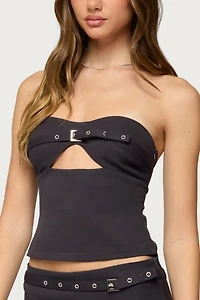 Edikted Jazi Cutout Grommet Belt Strapless Top