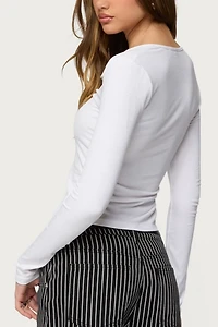 Edikted Jaelyn Ribbed Henley T Shirt