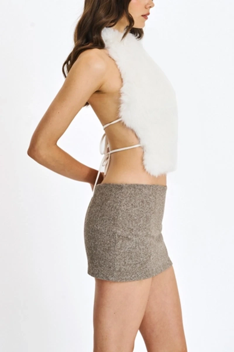Miss Circle Oona Backless Fur Halter Top