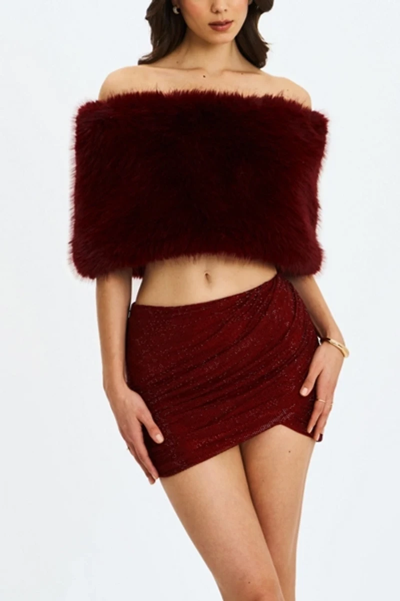 Miss Circle Darla Faux Fur Off-Shoulder Cropped Top