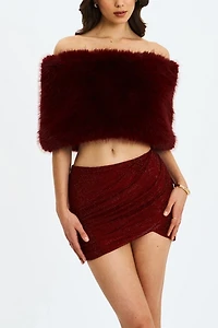 Miss Circle Darla Faux Fur Off-Shoulder Cropped Top