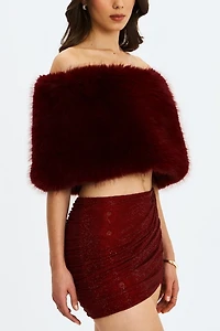 Miss Circle Darla Faux Fur Off-Shoulder Cropped Top