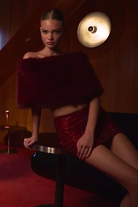 Miss Circle Darla Faux Fur Off-Shoulder Cropped Top