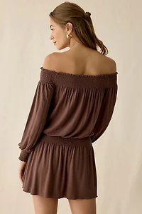 UO Night Shift Jersey Knit Off-The-Shoulder Long Sleeve Mini Dress