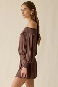 UO Night Shift Jersey Knit Off-The-Shoulder Long Sleeve Mini Dress