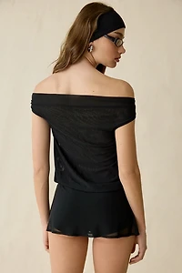 UO On The Side Mesh Off-The-Shoulder Romper