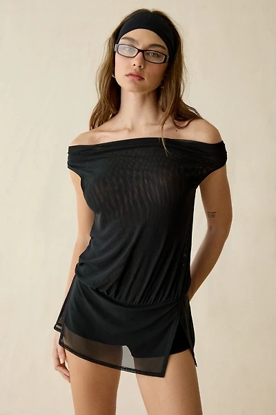 UO On The Side Mesh Off-The-Shoulder Romper