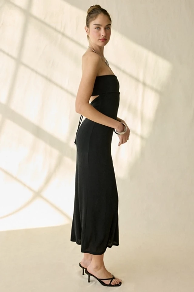 urban outfitters black siren dress UO South Beach Reversible Cutout Strapless Maxi Faux Leather