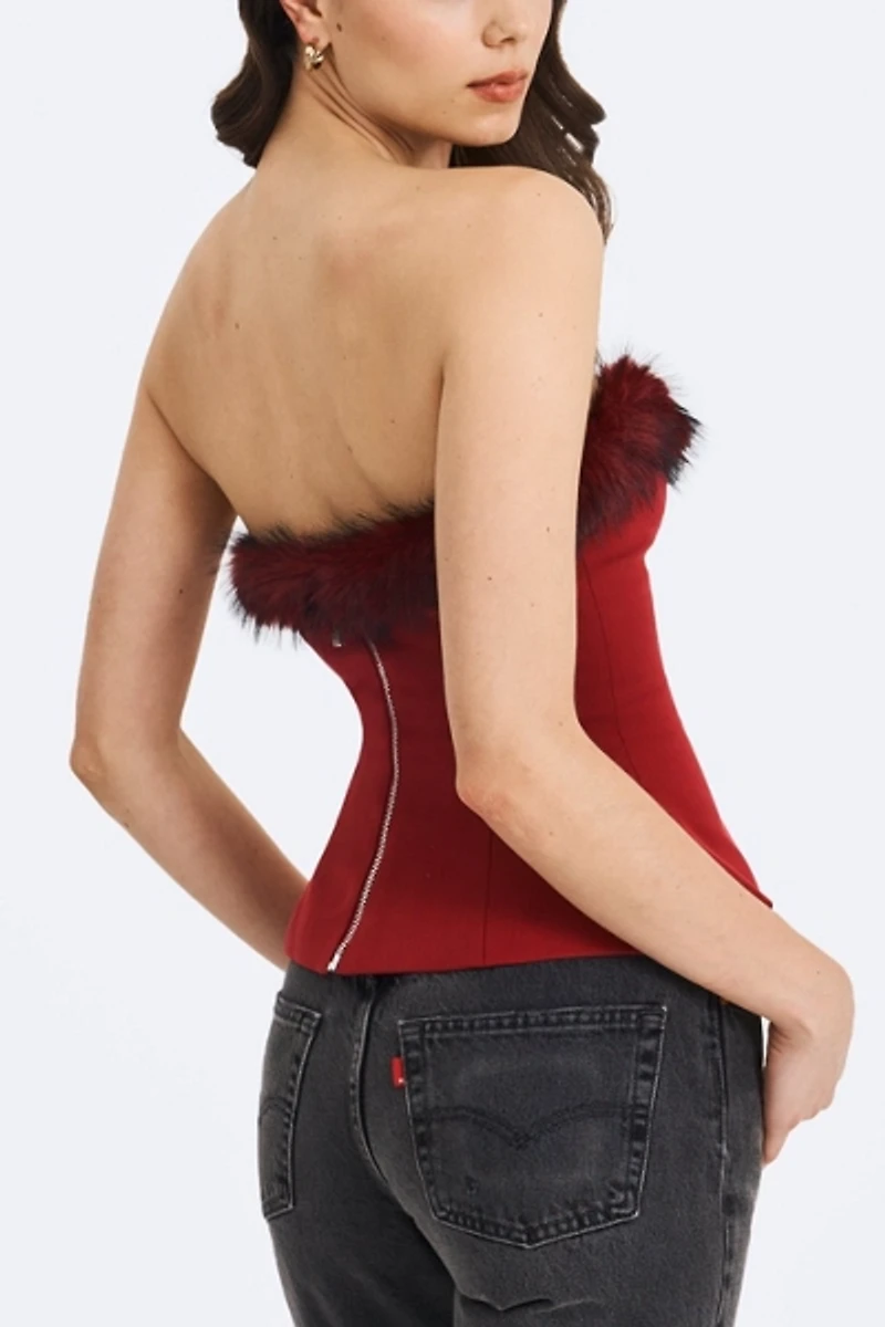 Miss Circle Ivette Faux Fur-Trimmed Peplum Top