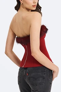 Miss Circle Ivette Faux Fur-Trimmed Peplum Top