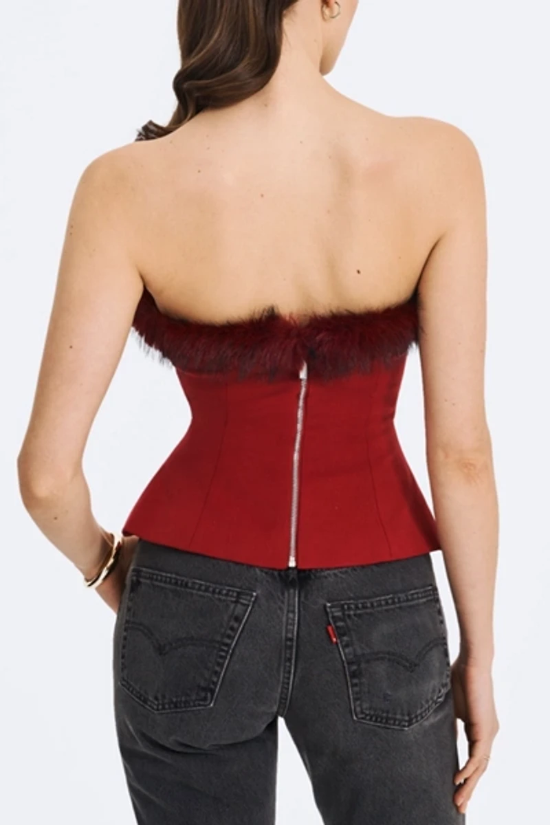 Miss Circle Ivette Faux Fur-Trimmed Peplum Top