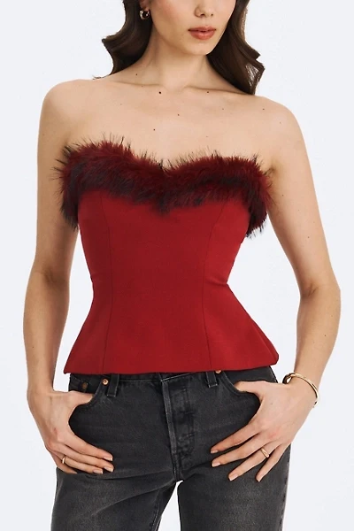 Miss Circle Ivette Faux Fur-Trimmed Peplum Top