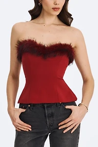 Miss Circle Ivette Faux Fur-Trimmed Peplum Top