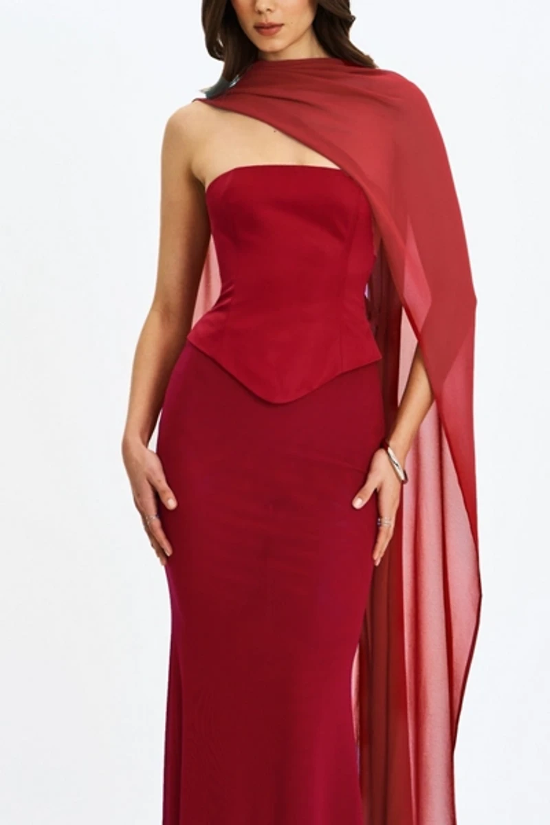 Miss Circle Giselle Scarf Peplum Mermaid Dress