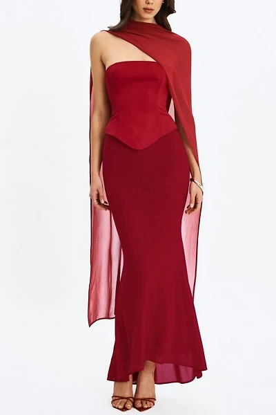 Miss Circle Giselle Scarf Peplum Mermaid Dress