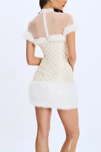 Miss Circle Taylor Faux Fur Beaded Mini Dress