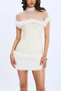 Miss Circle Taylor Faux Fur Beaded Mini Dress
