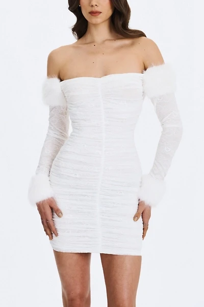 Miss Circle Lani Lace Off-Shoulder Ruched Mini Dress