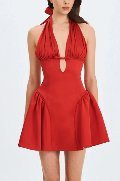 Miss Circle Peyton Plunging Halter Keyhole Mini Dress