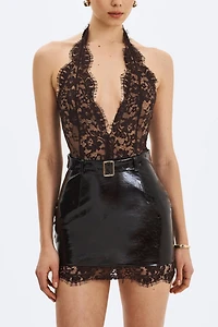 Miss Circle Faris Halter Belted Mini Dress