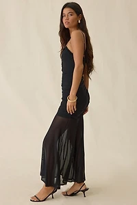 UO Azurine Plunging Keyhole Sheer Illusion Mesh Maxi Dress