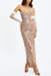 Miss Circle Quinci Beaded Sequin Sweetheart Maxi Dress