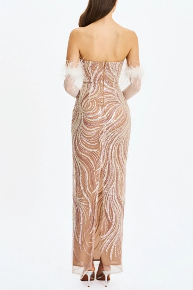 Miss Circle Quinci Beaded Sequin Sweetheart Maxi Dress