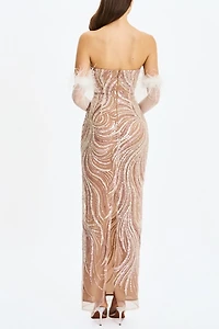 Miss Circle Quinci Beaded Sequin Sweetheart Maxi Dress