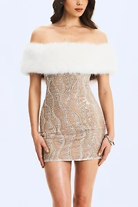 Miss Circle Averie Faux Fur Sequin Mini Dress
