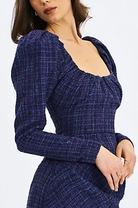 Miss Circle Denise Tweed Puff Sleeve Mini Dress