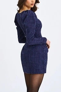 Miss Circle Denise Tweed Puff Sleeve Mini Dress