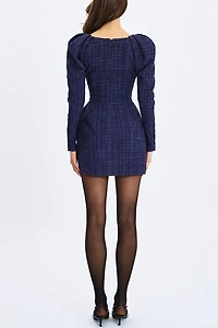 Miss Circle Denise Tweed Puff Sleeve Mini Dress