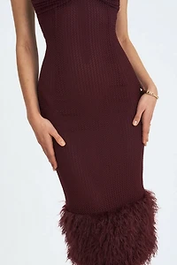Miss Circle Pluma Halter Faux Fur Trimmed Midi Dress