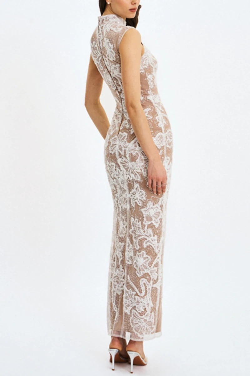 Miss Circle Tavia Beaded Teardrop Neckline Maxi Dress