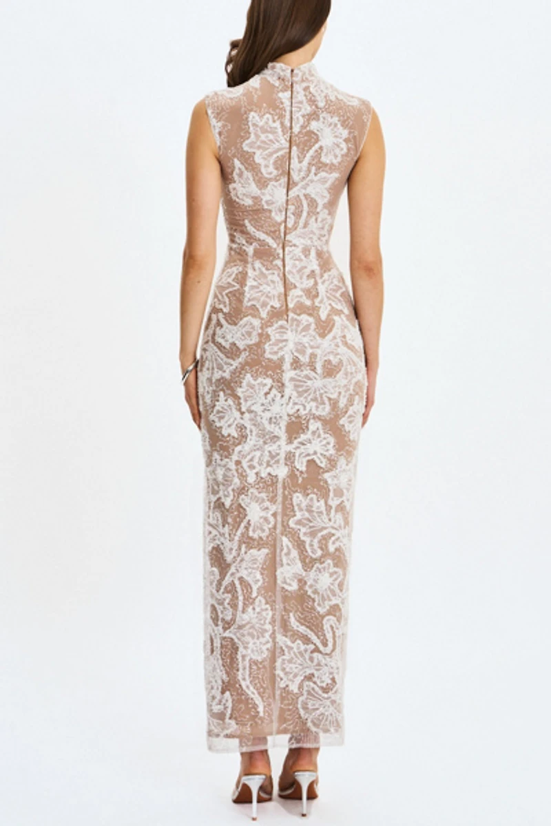 Miss Circle Tavia Beaded Teardrop Neckline Maxi Dress