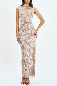 Miss Circle Tavia Beaded Teardrop Neckline Maxi Dress