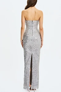 Miss Circle Noelle Sequin Pearl-Embellished Sweetheart Maxi Dress