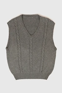 Vintage Grey Cable Knit Sweater Vest