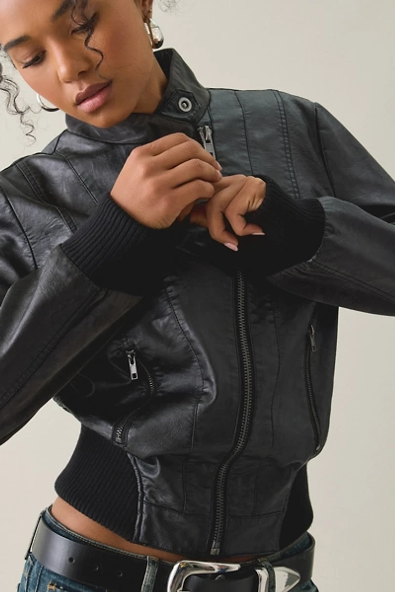 BDG Murphy Asymmetric Faux Leather Moto Jacket