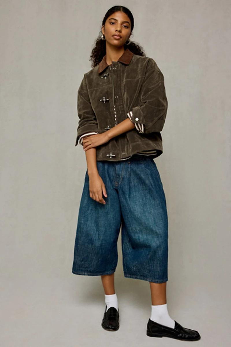BDG Wylie Contrast Collar Faux Suede Barn Jacket