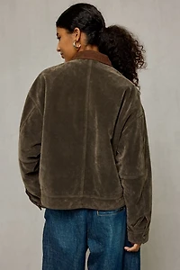 BDG Wylie Contrast Collar Faux Suede Barn Jacket