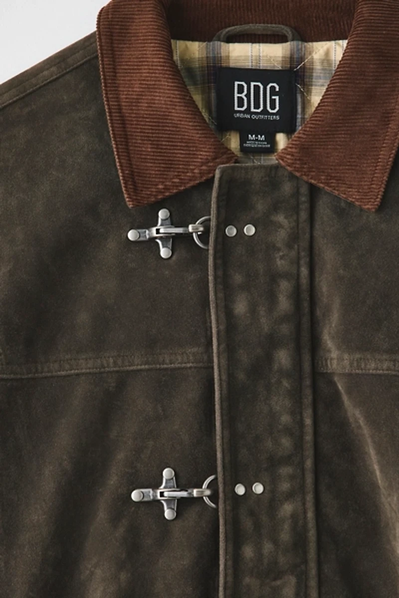 BDG Wylie Contrast Collar Faux Suede Barn Jacket