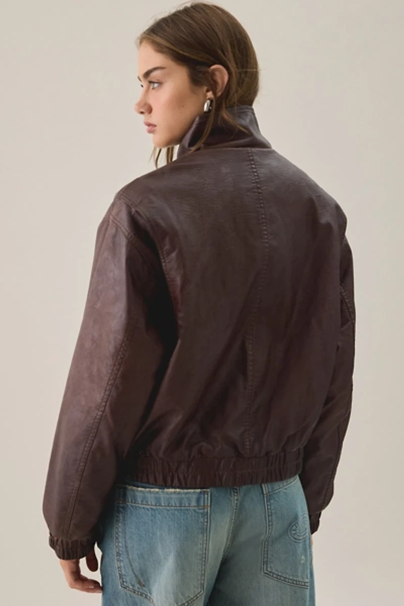 BDG Freddie Funnel Neck Faux Leather Bomber Jacket