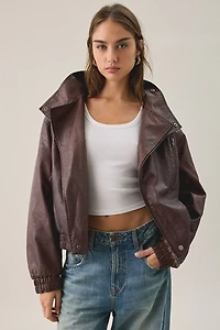 BDG Freddie Funnel Neck Faux Leather Bomber Jacket