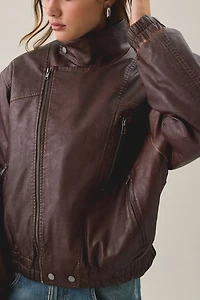 BDG Freddie Funnel Neck Faux Leather Bomber Jacket