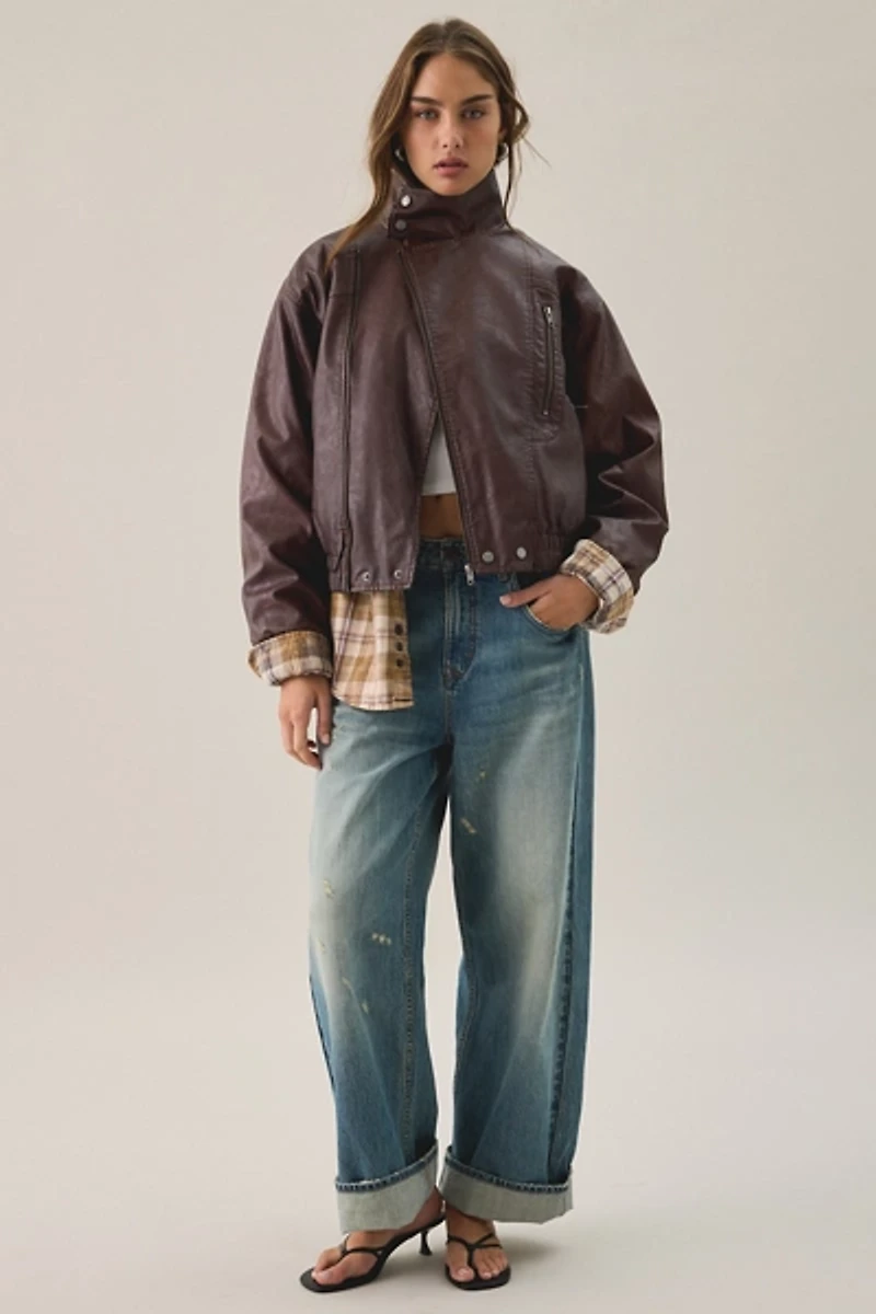 BDG Freddie Funnel Neck Faux Leather Bomber Jacket